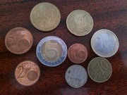 Железные монеты  Cent,  Euro,  Zlotych